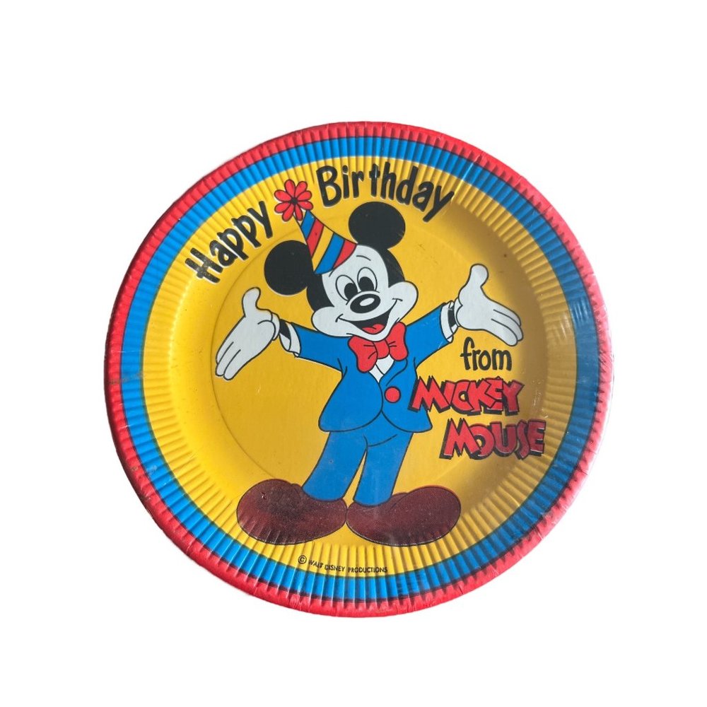 Vintage Mickey Mouse Happy Birthday Paper Plates‎ 9” 8CT By Beach - Sealed